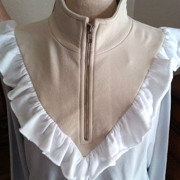 Wildfox Prima Pullover Ruffle Boho Colorblock Half Zip Sweatshirt, SIZE M - Picture 5 of 9